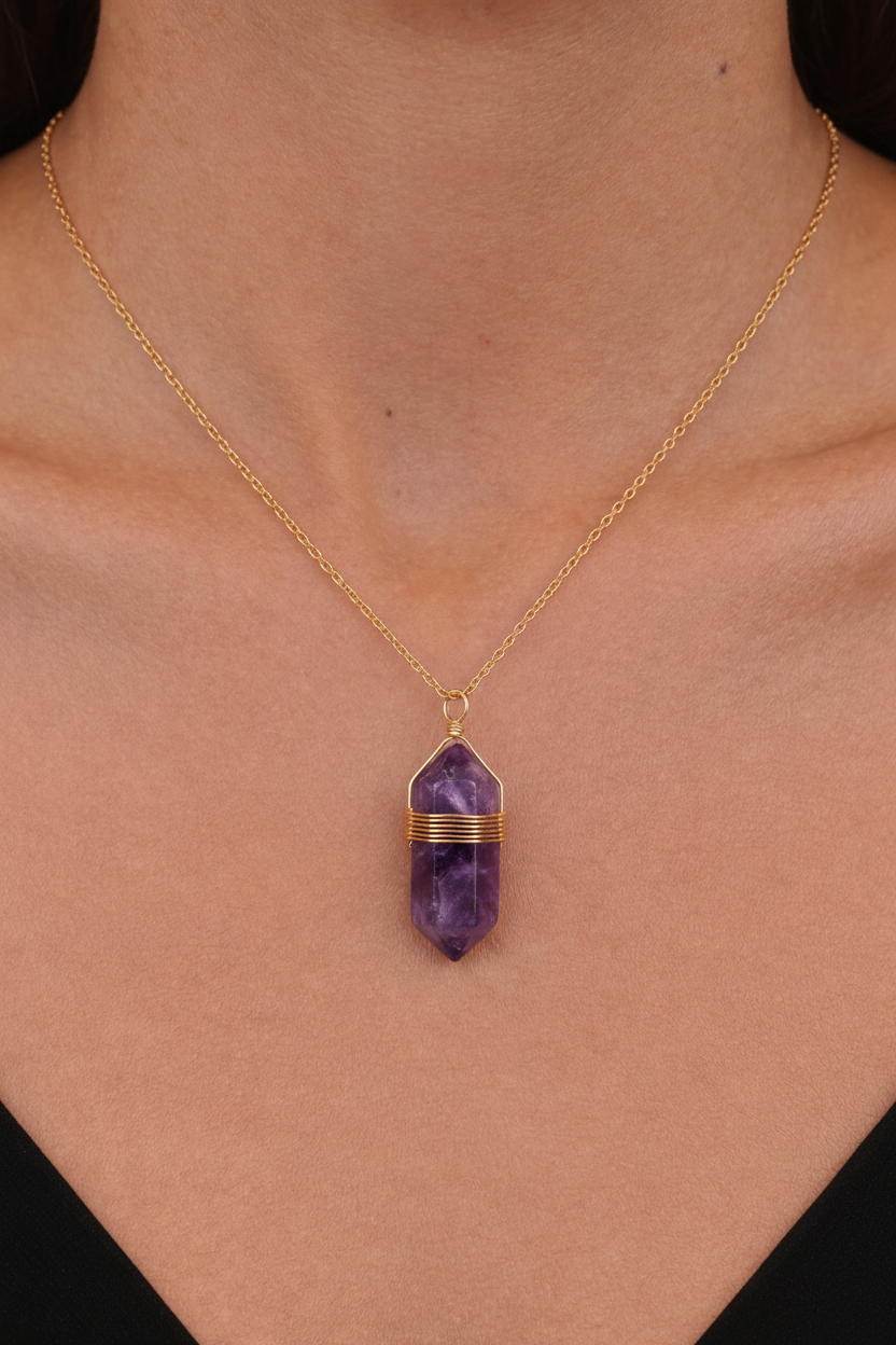 Amethyst Necklace on Model